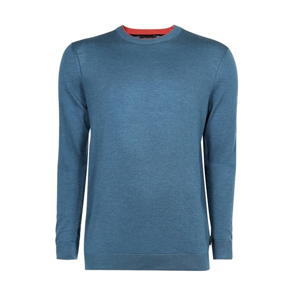 TED BAKER Mid-Blue Noirmon Crew Striped Jumper Wool/Cashmere Blend - Picture 4 of 13